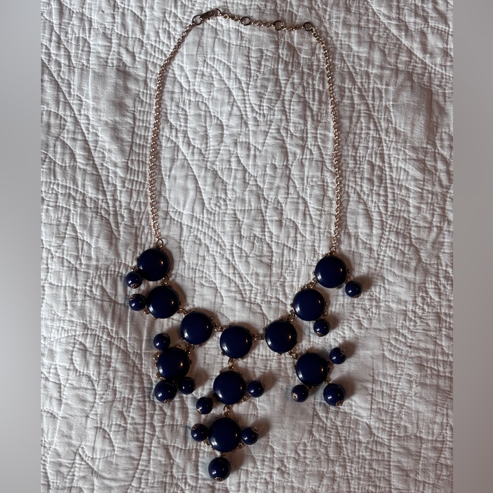 Navy Blue & Gold Bubble Necklace , 11 beads